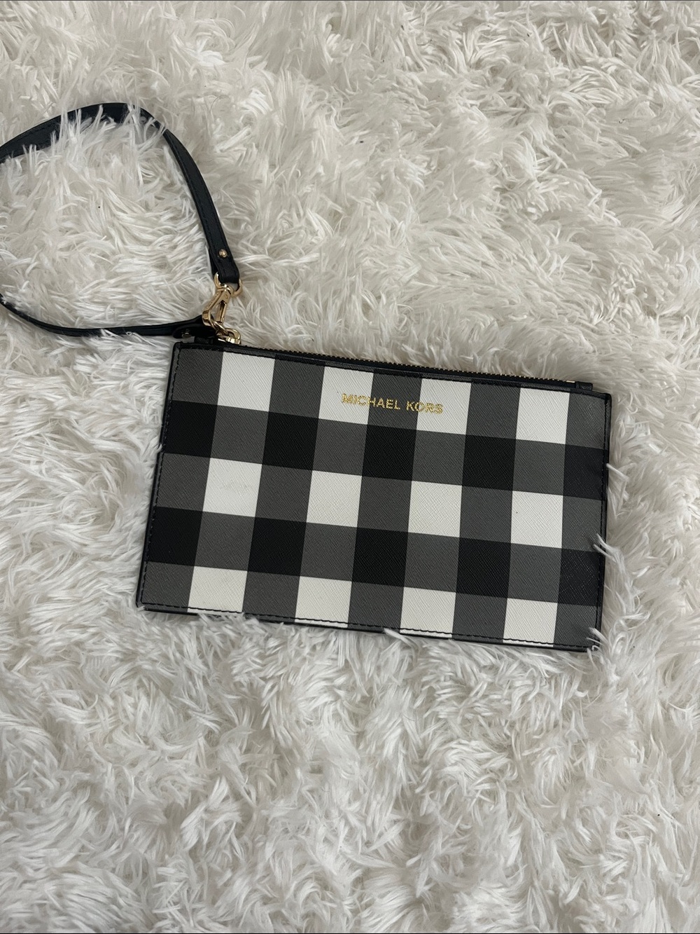 Michael Kors Black & White Gingham Wristlet